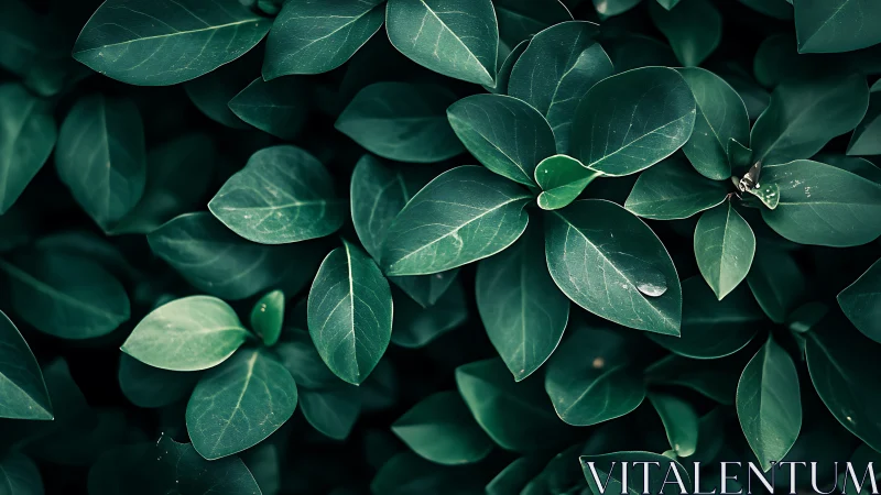 Leaf canopy macro with cool-toned contrast and surface droplets