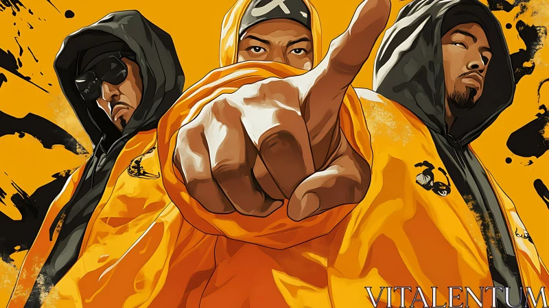 Bold hooded trio punch through the frame with vivid swagger