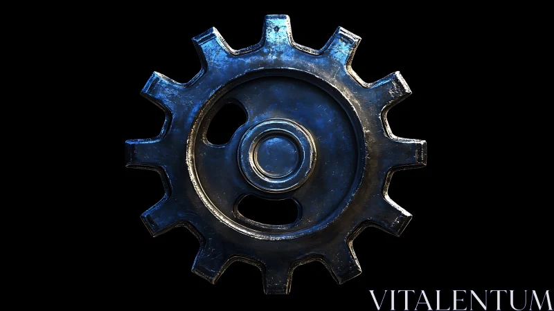 Midnight steel gear glows like a lone mechanical moon.