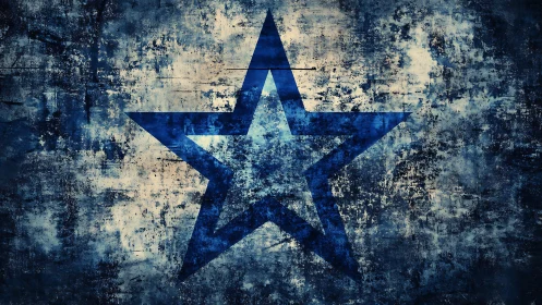 Blue grunge star silhouette over distressed concrete wall.