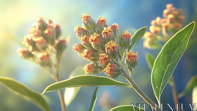 Sunlit wildflower buds glowing softly in a gentle garden.