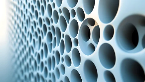 Abstract close-up of 3D perforated surface with soft lighting.