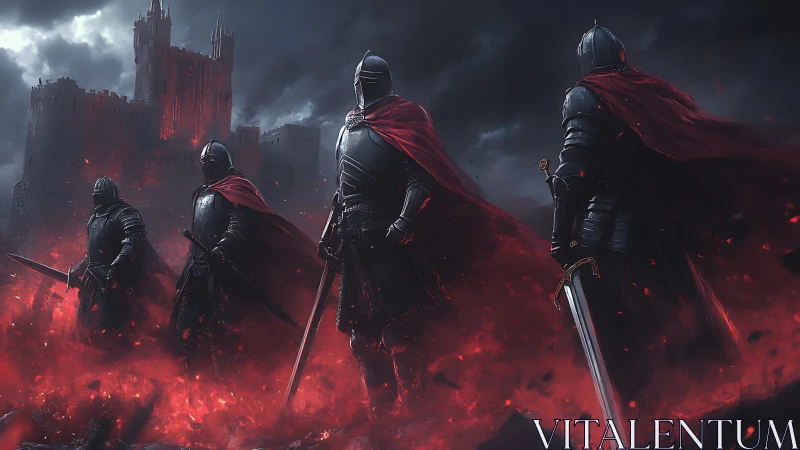 Embercloak knights circling a storm-lashed bloodred fortress.