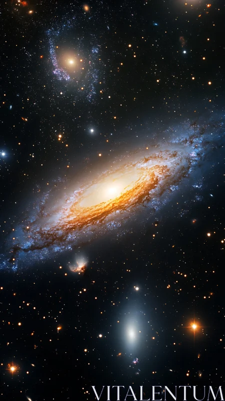 Spiral galaxy in edge-on view renders luminous stellar disk