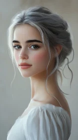 Soft light studies a silver-haired muse in quiet profile