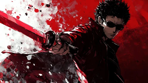 Midnight swordsman carving crimson arcs through chaos.