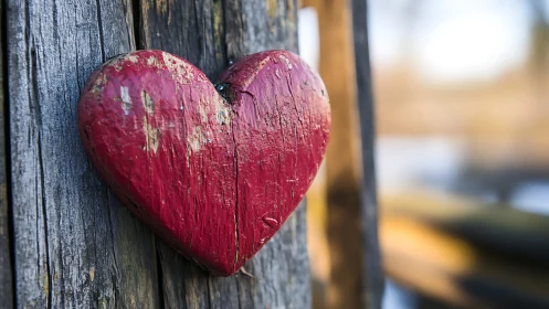 Red Heart Painted on Weathered Wood Post
