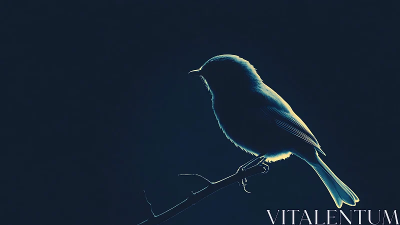Silhouette of a Songbird on a Branch in Minimalist Artistic Style.