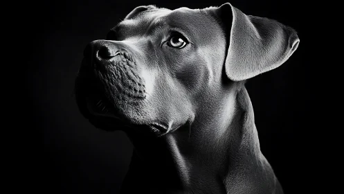 High-contrast canine portrait renders sculptural chiaroscuro form