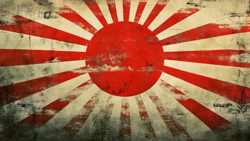 Rising sun war flag with distressed grunge texture effect.