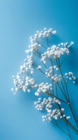 Delicate white baby's breath flowers against vivid cerulean background