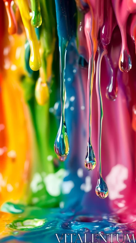 Colorful paint drips spill into a joyful rainbow cascade