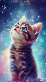 Luminous Dreamer: Ethereal Tabby Gazes Into Cosmic Wonder.