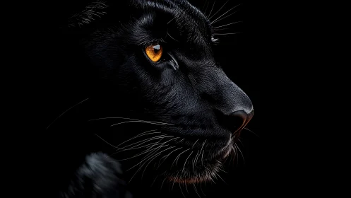 Black cat with golden eyes against dark background