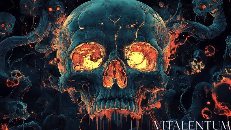 Infernal skull monolith with radiating molten ocular cores.