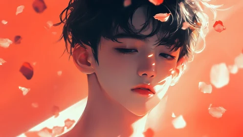 Soft daydreams amid drifting petals and glowing light.