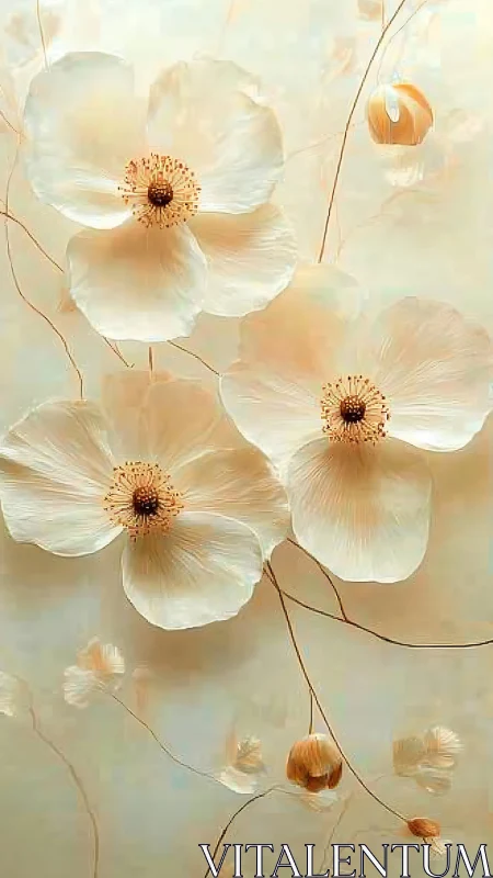 Ethereal White Floral Composition with Golden Stamens and Delicate Stems