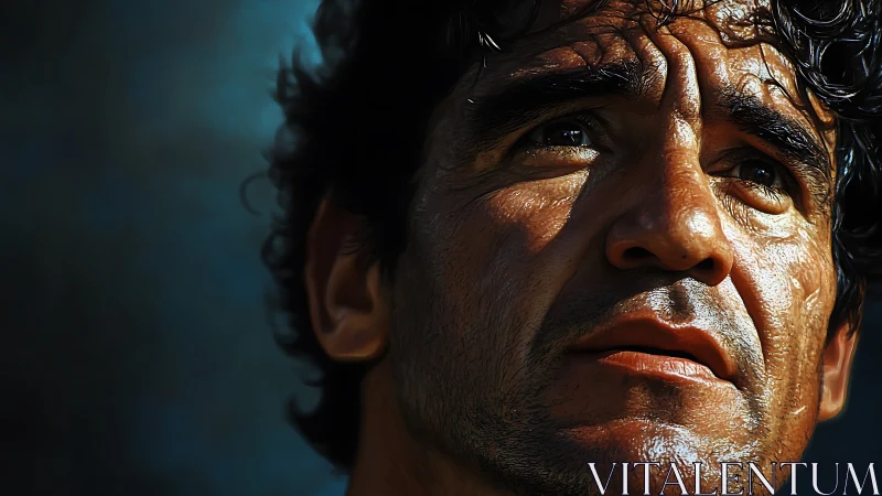 Male face rendered in close-up with dramatic directional light