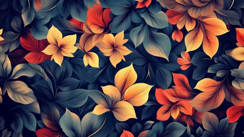 Bold tropical floral illustration with layered foliage pattern.