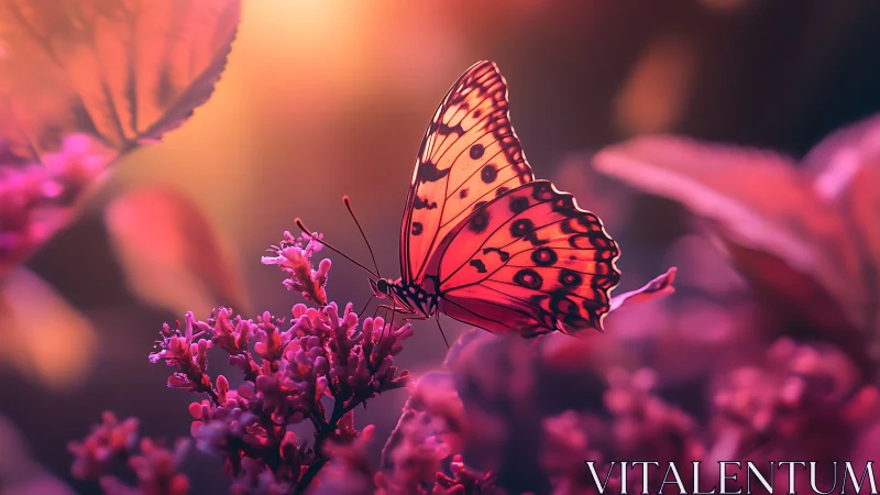 Blush-winged butterfly sipping twilight nectar in bloom.