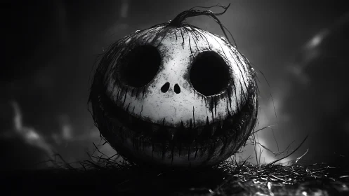 Striking spooky pumpkin smiles in eerie monochrome light