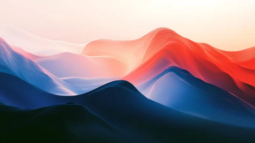 Abstract flowing hills in red, blue, and soft pastels.