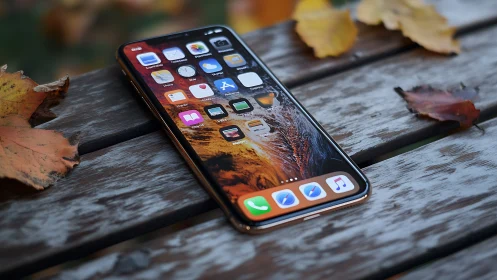iPhone in Autumn: Technology Meets Nature's Canvas.