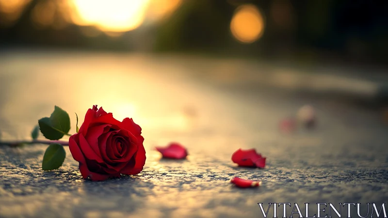 Macro roadside rose under shallow depth-of-field bokeh glow.