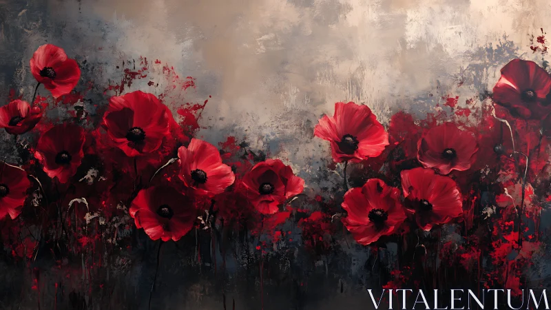 Velvety red poppies glowing against a moody skyscape.