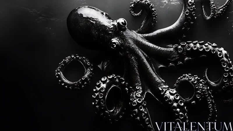 Midnight cephalopod maestro swirling in inky silver gloom.