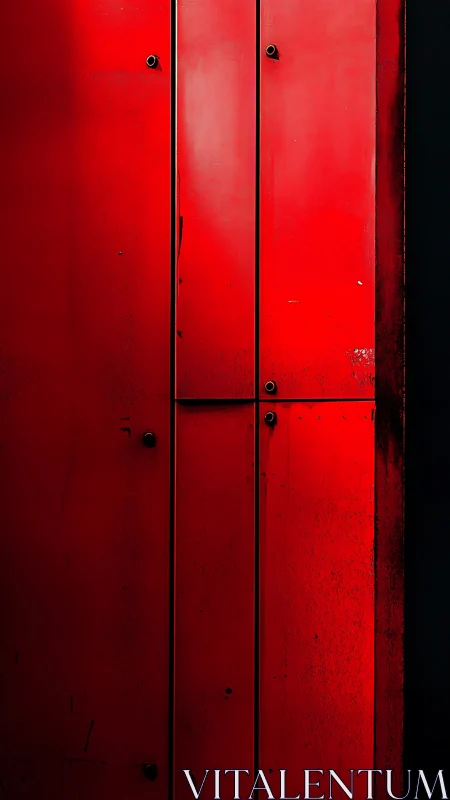 Red steel panels whisper secrets in narrow vertical stripes