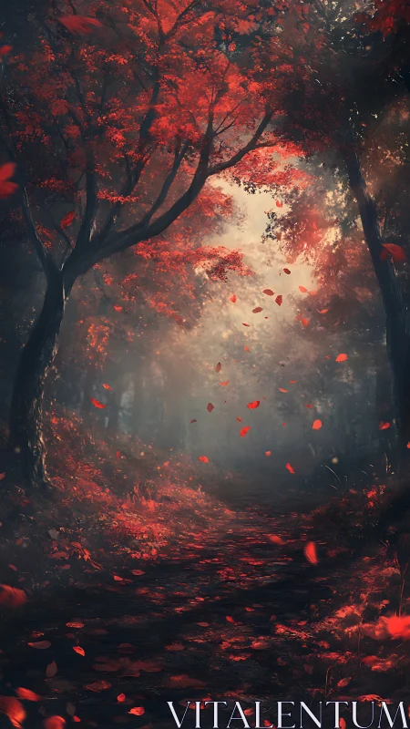 Autumn Forest Pathway: Digital Painting with Luminous Foliage.