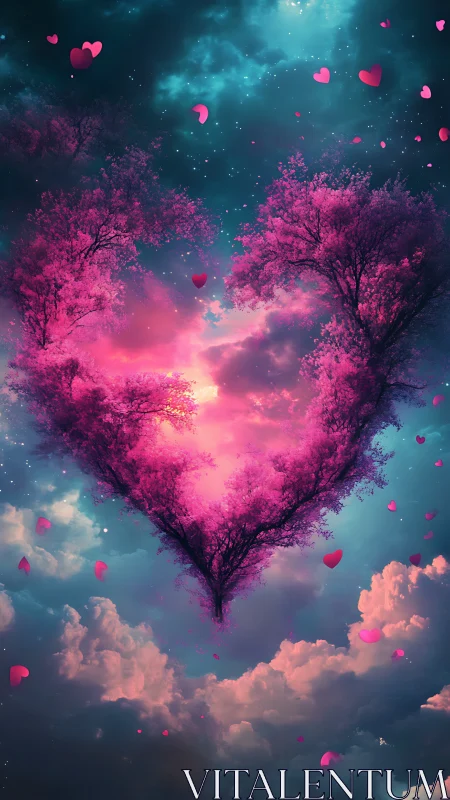 Heart-Shaped Tree: Mystical Love Forest Glowing Pink.
