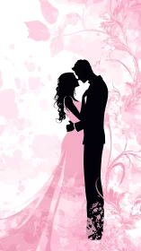 Romantic Wedding Silhouettes Against Floral Pink Design