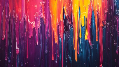 Vibrant Dripping Paint Abstract Art in Neon Colors, Modern Style.
