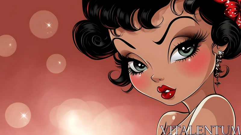 Stylized pinup portrait with exaggerated ocular geometry rendered.