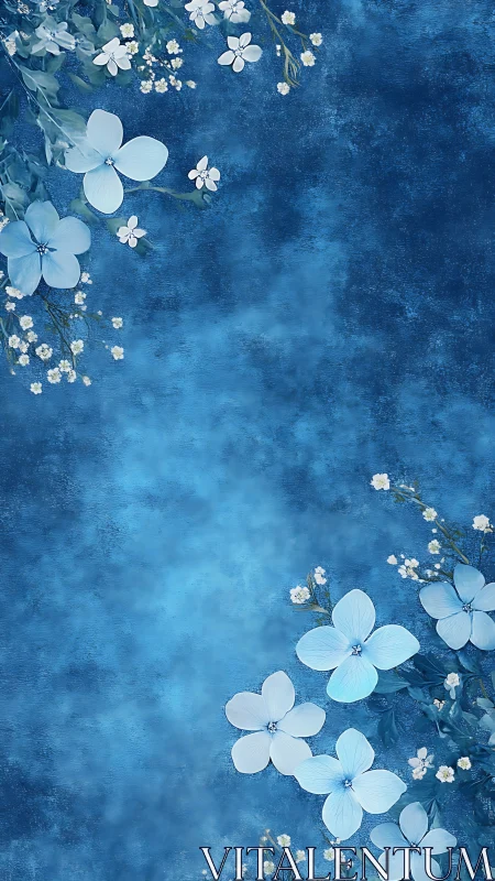 White Petals Cascading Across Deep Indigo Textured Surface.