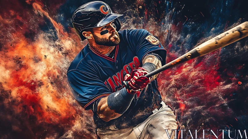 Baseball batter swings in stylized dynamic action scene