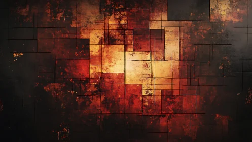 Grunge Abstract Geometric Art With Fiery Orange and Black Tones.