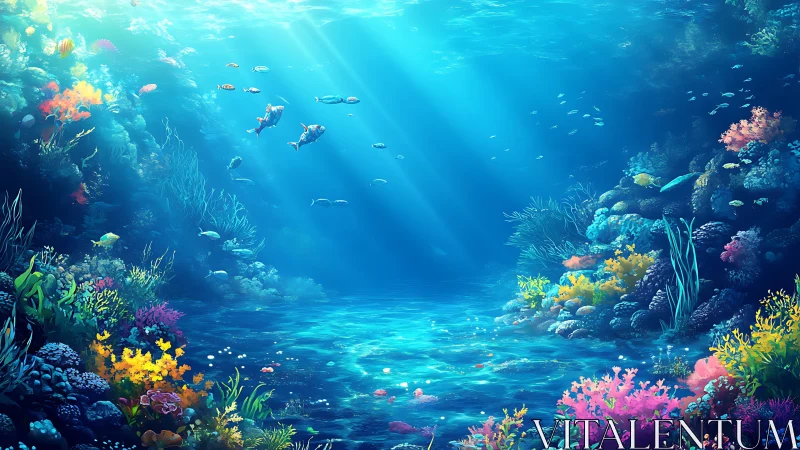 Sunlit Coral Ballroom Where Tiny Ocean Travelers Drift.