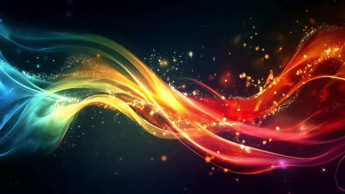 Digital painting of luminous spectral energy ribbons in motion.