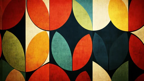 Geometric semi circle pattern in warm and cool color blocks.