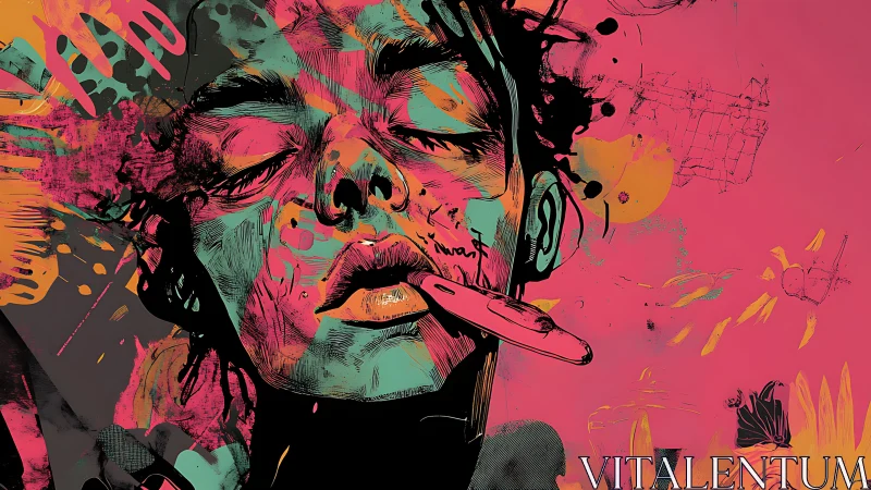 Electric daydream portrait awash in wild neon color storms.