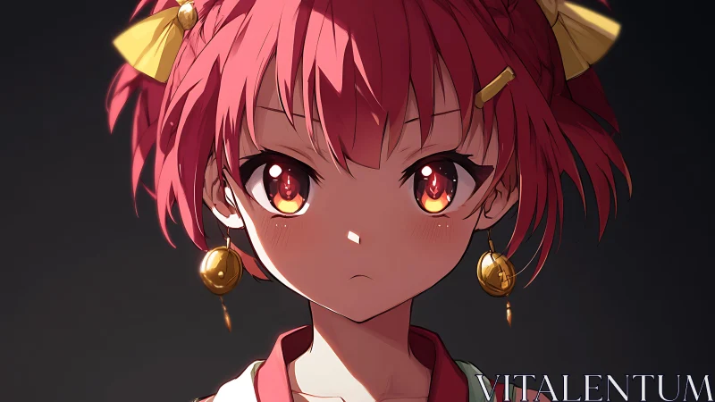 Fiery eyed anime girl stares ahead in soft dramatic light.