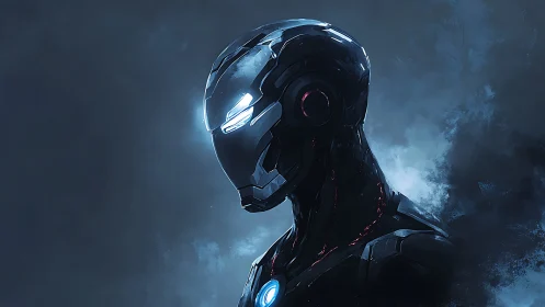 Quiet blue-lit android in a brooding sci-fi mistscape.