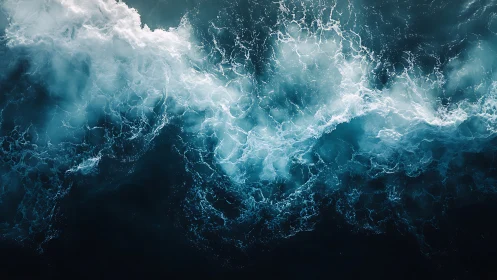 Aerial view isolates turbulent teal ocean surface dynamics