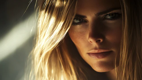 Intense close-up portrait with golden side lighting focus.