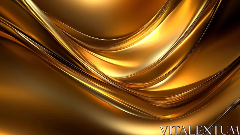 Abstract flowing golden waves with metallic sheen digital art.