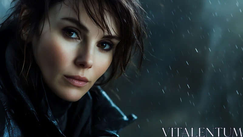 Moody female portrait under cold urban rain. Period.