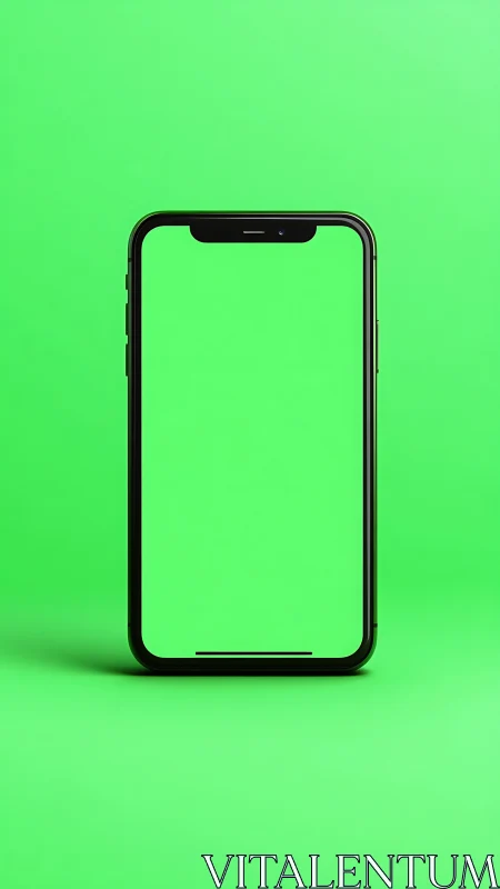 Black smartphone with notch on bright green background.